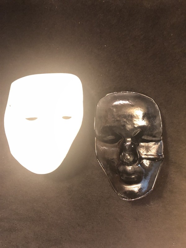 Studio Art Glass Black & Orange Molded Glass Face Mask & Mold Art Piece