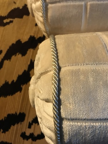 Pr. Scalamandre Ivory Silk Cut Velvet Bolsters Neckrolls Pillows