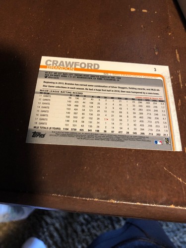 2019 Topps UTZ Promo BRANDON CRAWFORD Base Card #3 RARE Limited Edition Giants