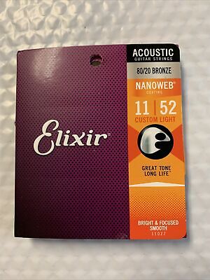 Elixir Nanoweb 80/20 Bronze Acoustic Guitar Strings .011-.052 Custom Light 11027