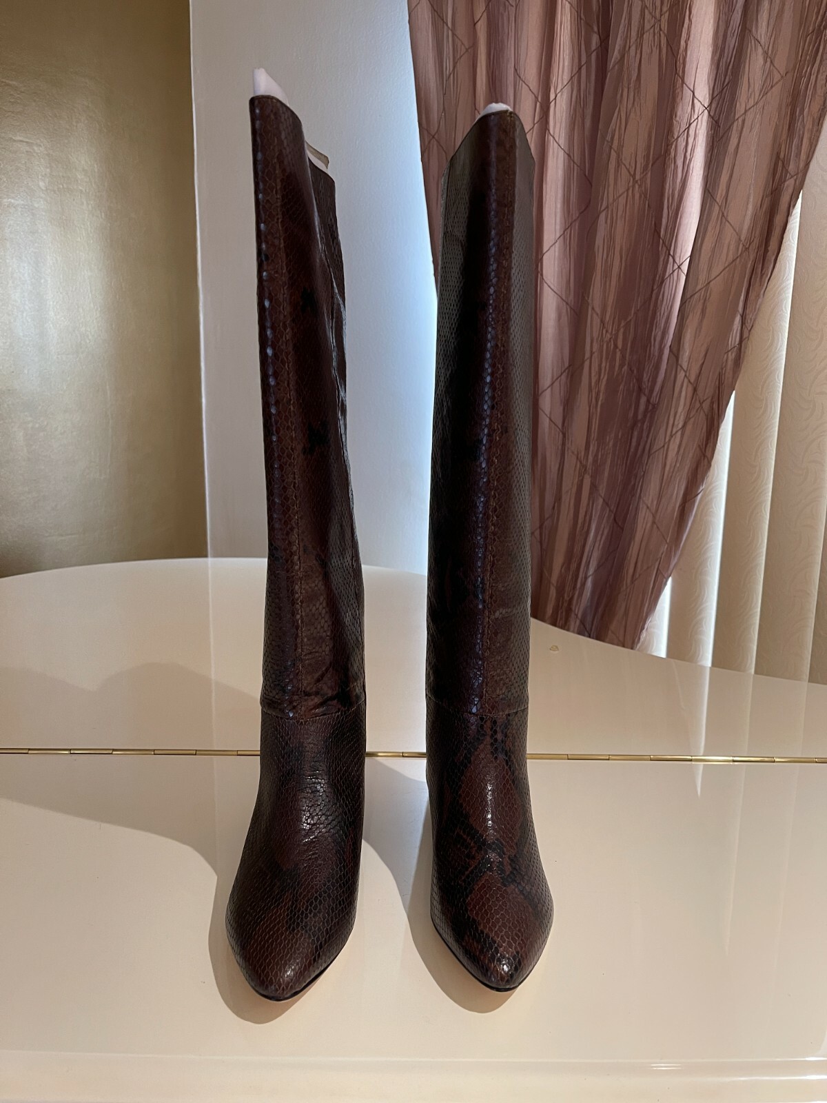 Pre-owned Sigerson Morrison Women's Snake Embossed Boots Brown Size 37 Nwb