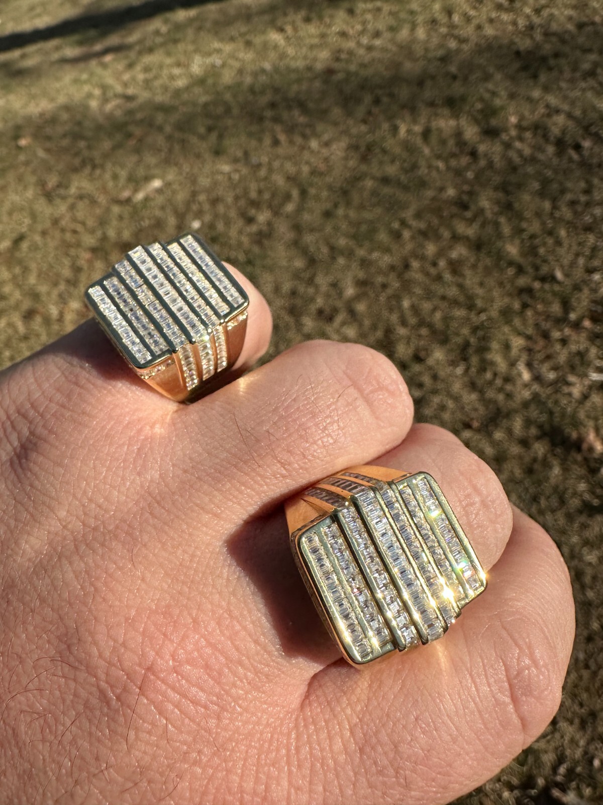 Pre-owned Pinky Moissanite Baguette Ring 14k Gold Over 925 Silver Iced Hip Hop Pass Diamond Test