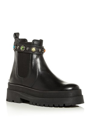 

KURT GEIGER Женские черные кожаные ботильоны на платформе 1-1/2 дюйма на блочном каблуке Sawyer, Черный, 8491400109