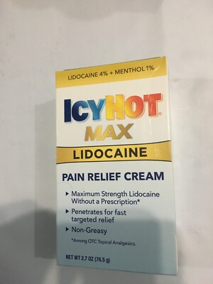 Icy Hot Max Strength Pain Relief LidcaineCream With Menthol 2.7oz. Exp. 01/2026