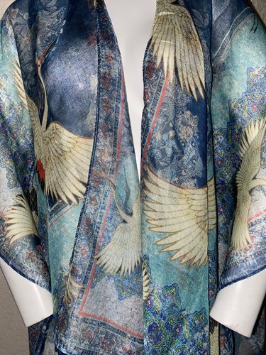 NWOT CITRON SANTA MONICA Asian Inspired Crane Microfiber Open Wrap Shawl OSFM