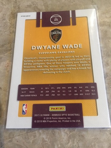 2017-18 Donruss Optic Dwyane Wade Purple Prizm #25 Heat Cavs