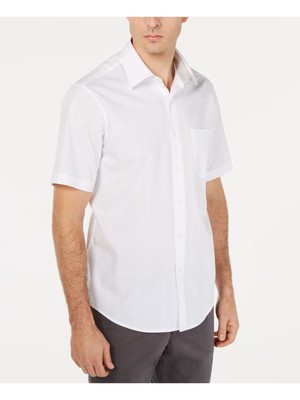 

TASSO ELBA Мужская белая рубашка Inaldo Dobby с воротником-стойкой классического кроя на пуговицах, Белый, 100057400MN