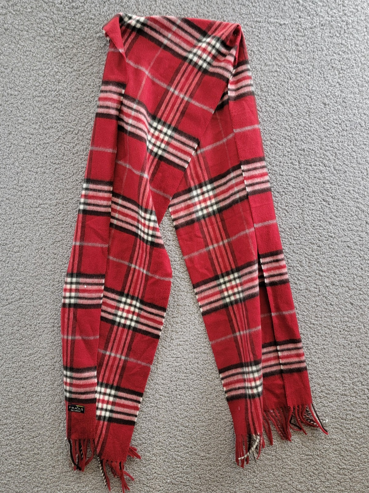 FRAAS Classic Plaid Cashmink Scarf Women's One Size True Red Fringe Edge - Picture 10 of 11