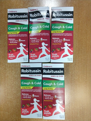 5 Pk: Children's Robitussin Cough & Cold Medicine, Fruit Punch, EXP 12/24  E3B