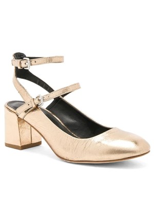 

Женские кожаные туфли-лодочки REBECCA MINKOFF Gold Mary Jane Brooke с носком на блочном каблуке 6,5, Золотой, M670600