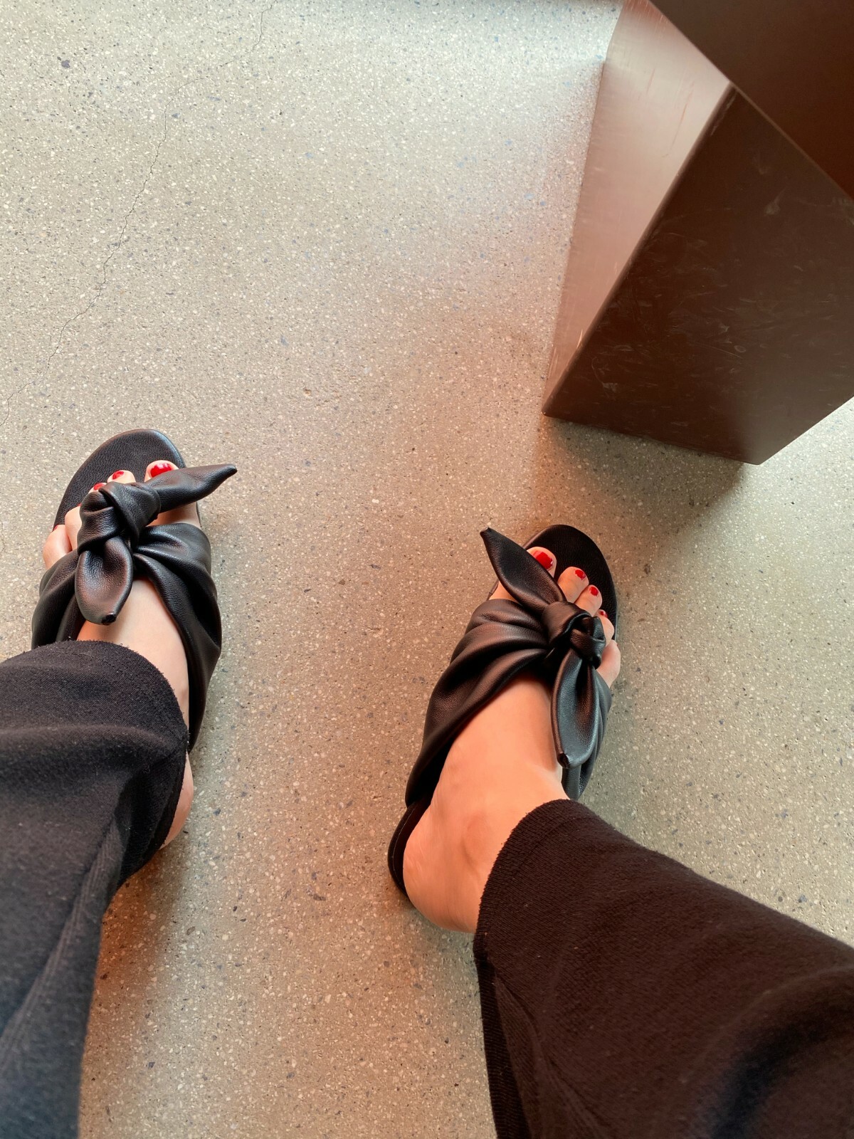 Pre-owned Handmade Women Lamb Skin Leather Bow Tie Mule Slide Sandals Shoes Sander Minimal In Black