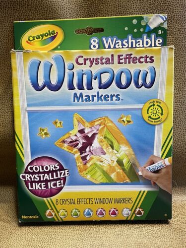 1 Pack Crayola 2012 8 Washable Crystal Effects Window Markers 58-8174 NOS