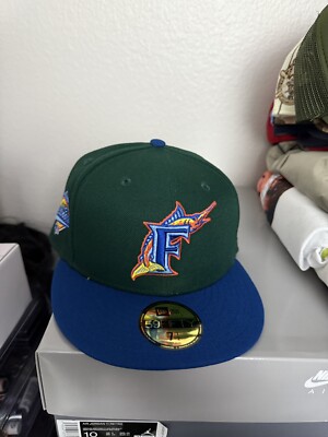 New Era Florida Marlins  Enchanted Forest  Sky Blue UV Fitted Hat Cap Sz 7 1/2