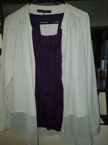 Women's huge lot outfit Large scarf grey jeggings hi-lo top ruffle purple cato