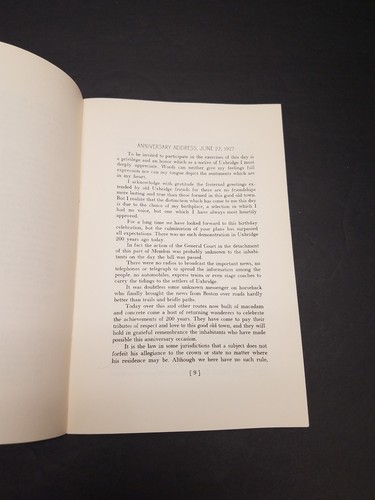 Uxbridge Massachusetts Bicentennial 1927 Anniversary Address by Arthur Seagrave