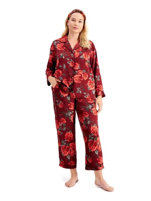 

INC Intimates Бордовые укороченные прямые брюки с цветочным принтом, Maroon