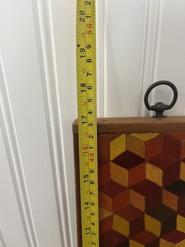 Vintage 1960’s Geometric Tumbling Blocks Hand Painted On Wood Painting MCM