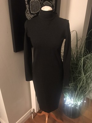 Jil Sander Navy High Neck Midi Dress Charcoal Grey Sz 36 Bnwt Rrp £825