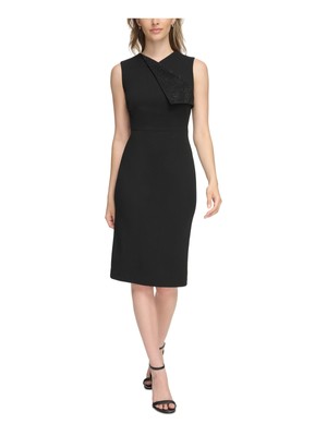 CALVIN KLEIN Womens Black Fold-over Neck Slit Back Hem Sleeveless Sheath Dress 8