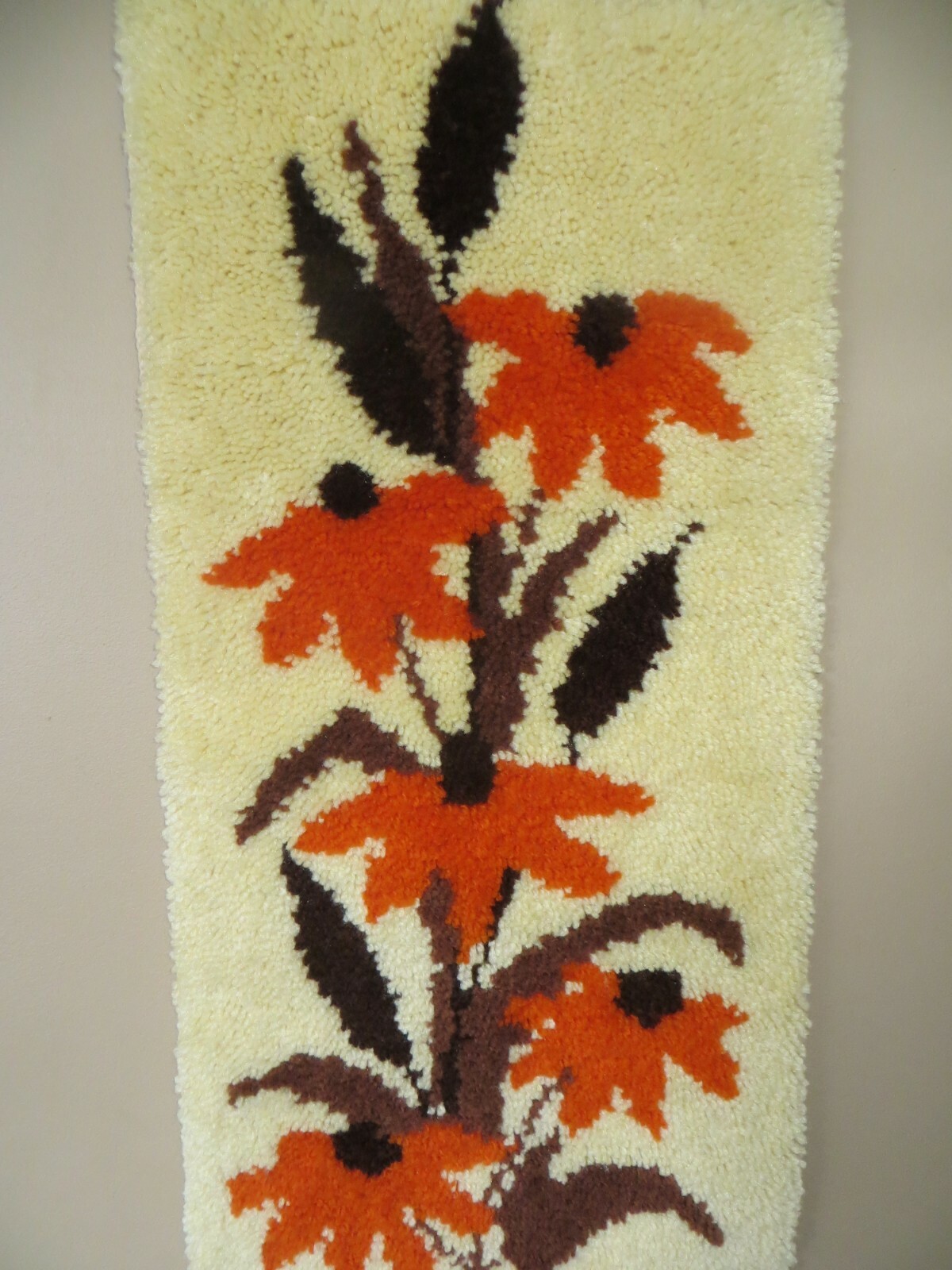 Mid-Century Mod '60s Wall Hanging Tapestry Wool Latch Hook Yellow Orange