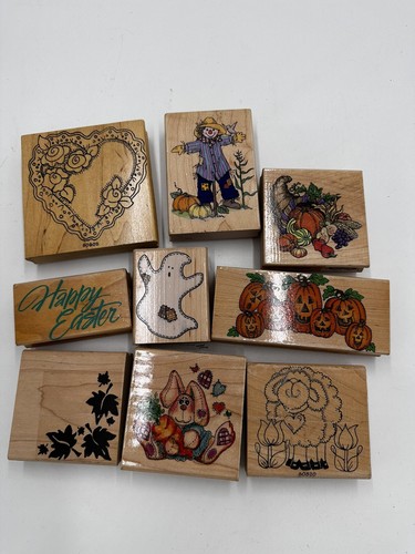 Lot Of Halloween Wooden Stamps Lot Of 9 Spring Fall