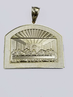 Pre-owned G&d 10k Jesus Yellow Gold Last Supper Diamond Cut Charm Pendant 2 Inches Real