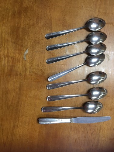 Imperial Stainless Star Time 7 oval soup spoons 1 dinner knife
