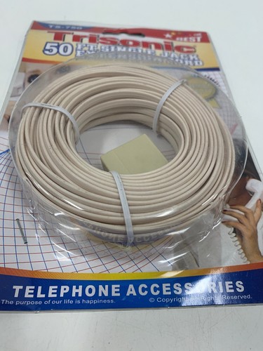 Trisonic TS-750 Single Jack Phone Extension Cord 50 Foot Ivory NEW in PAckage