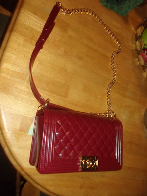 Sweet Temptation Crossbody Jelly  Burgundy Bag NWT w button push lock closure