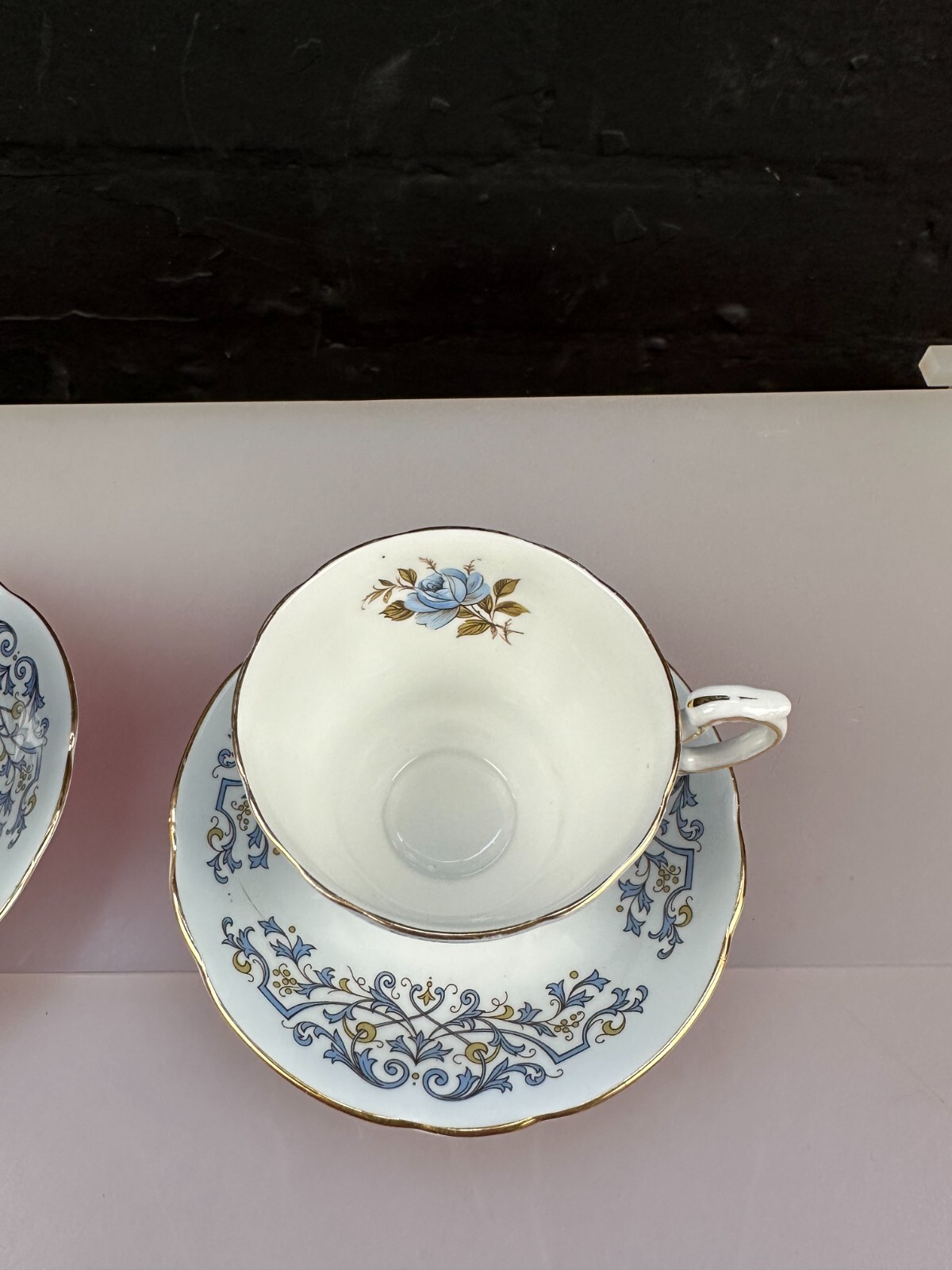 2 x Paragon Provincial Blue Rose Tea Cups and Saucers Set