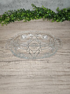 Anchor Hocking Star Of David Crystal Glass Oval Divided Relish Dish 