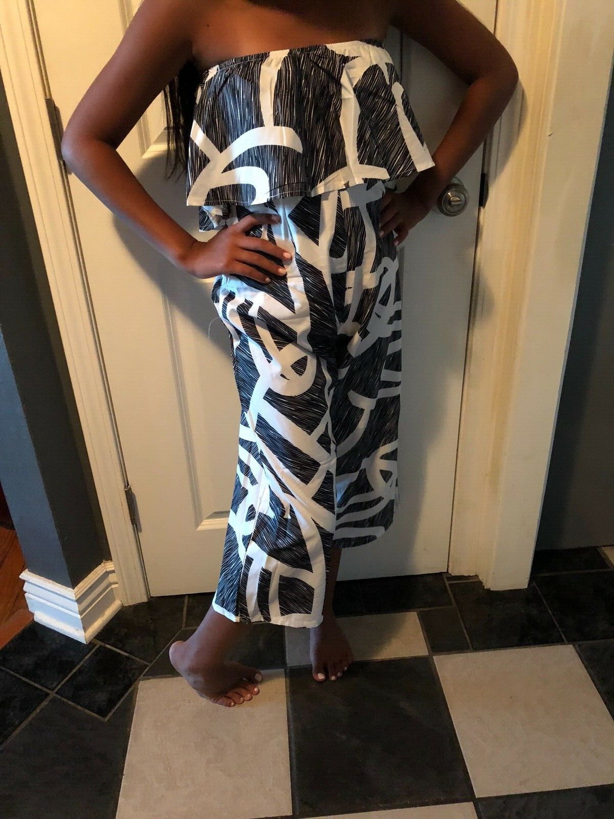 Girls white /black jumpsuit, medium, size 12-14