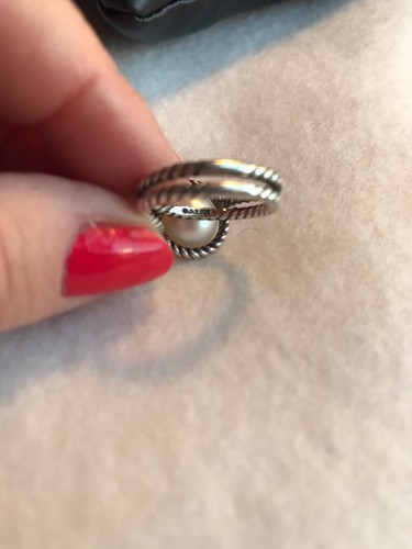David Yurman Diamond And Pearl Cable Ring Size 6 Preowned