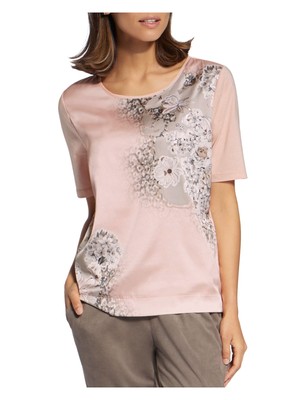 

Женский розовый топ с короткими рукавами и круглым вырезом BASLER, расшитый блестками Размер