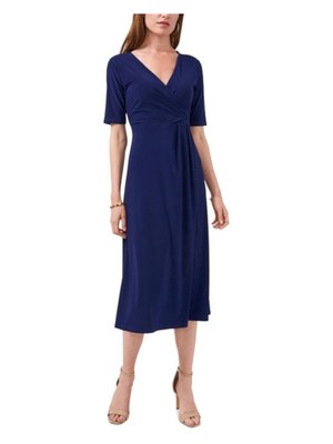 

MSK Женский темно-синий трикотажный пуловер миди без подкладки с короткими рукавами и искусственным запахом, платье, Navy