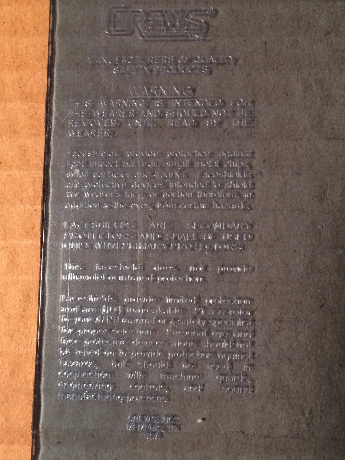 CREWS 181560/ANSI Z87.1 Faceshield Visors, Polycarb, Clear 5pcs.