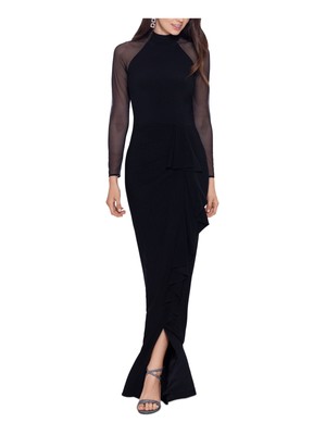 BETSY & ADAM Womens Black Long Sleeves Lined Full-Length Formal Gown Dress 12