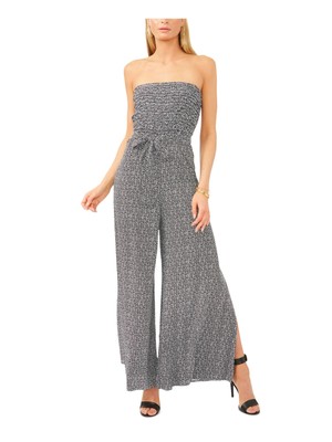 

MSK Женский черный комбинезон с присборами, поясом и разрезами по бокам, без бретелек, широкий комбинезон