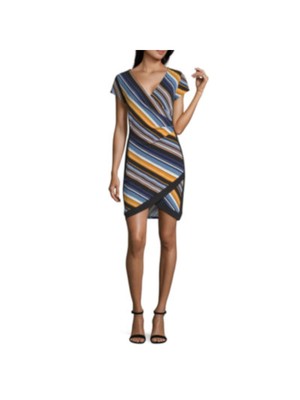 ПОЧТИ ЗНАМЕНИТОЕ женское черное платье с коротким рукавом и V образным вырезом Short Party Body Con Dress M