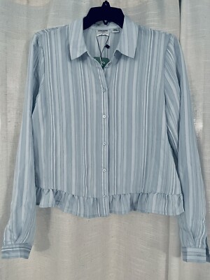 Aware By Vero Moda Long Sleeve Blouse In Ashley Blue Women s Size M NWT