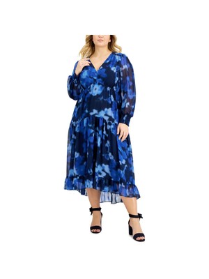 

TAYLOR Женское синее платье миди с длинным рукавом и расклешенной спиной на подкладке, Синий