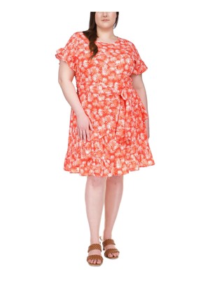 MICHAEL MICHAEL KORS Женское оранжевое платье с завязками на поясе и коротким рукавом из искусственной кожи с запахом Плюс 2X