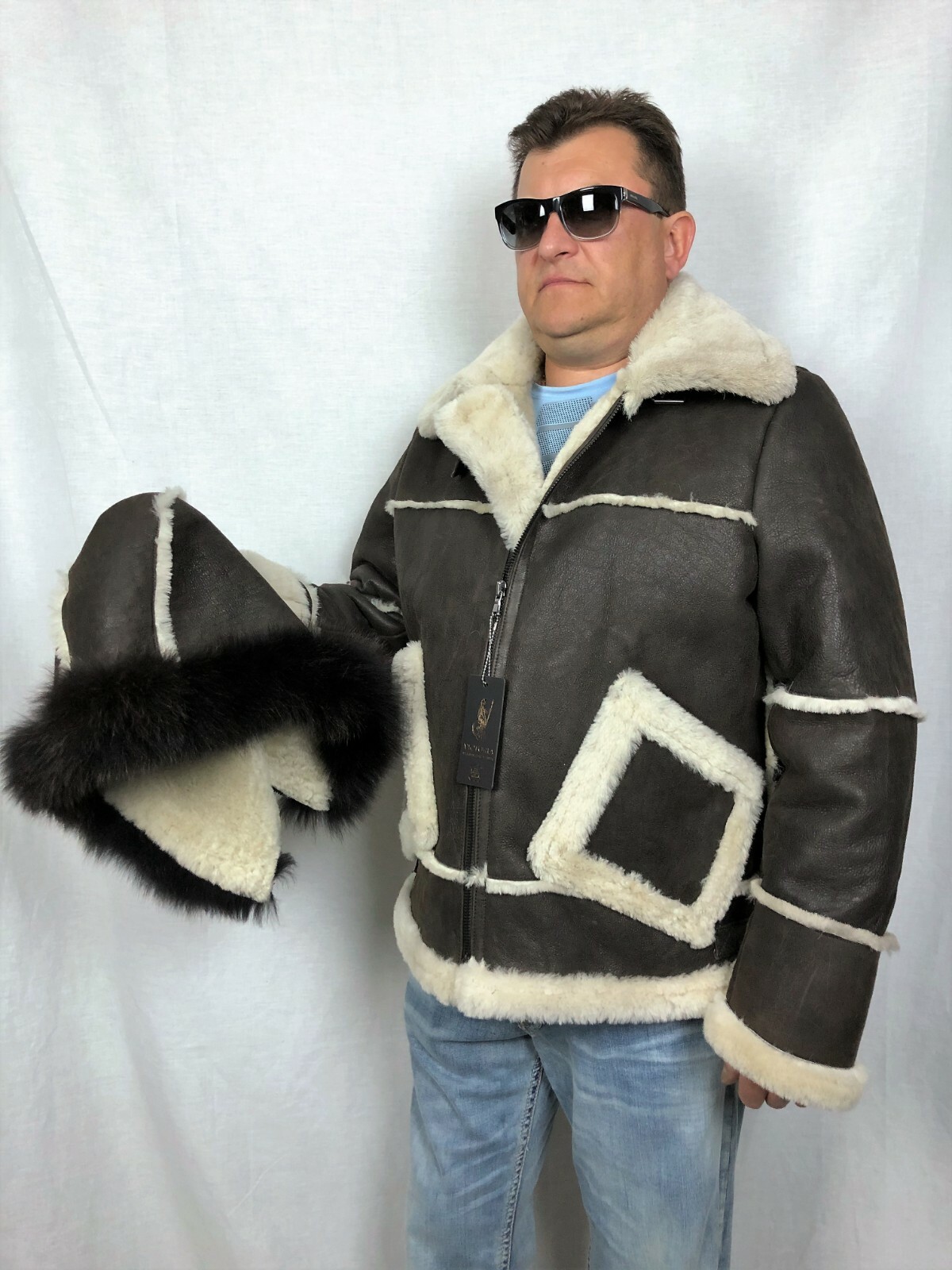 Pre-owned Victoria Brown 100% Sheepskin Shearling Leather Real Fox Pilot B3 Coat Jacket Xs-8xl,