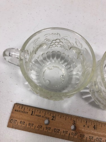 Antique vintage fruit print clear glass small size juice mugs set of two 1953