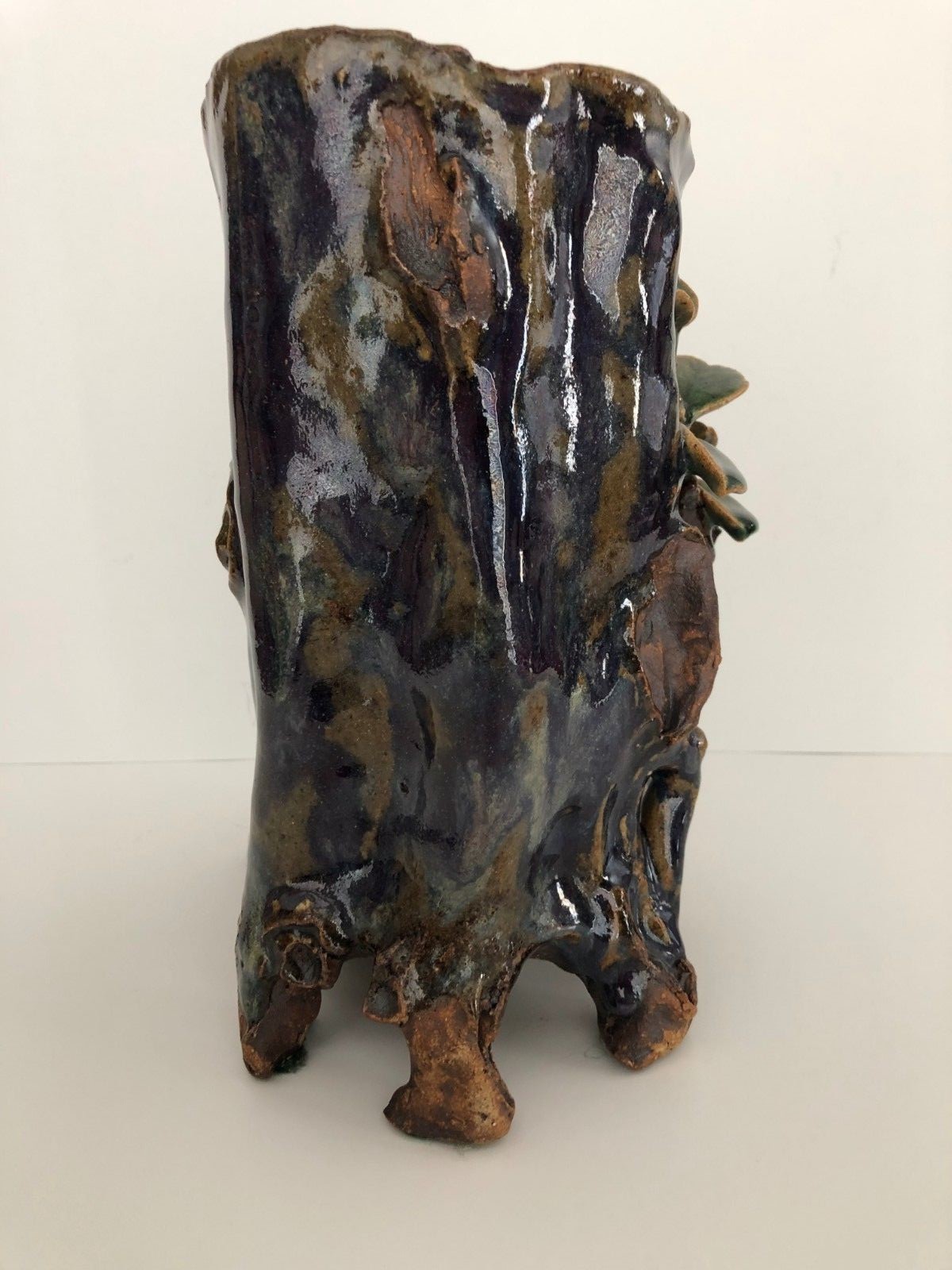 Vintage Chinese Double Yixing ShuChuang clay Twin Tree Form Vase 9