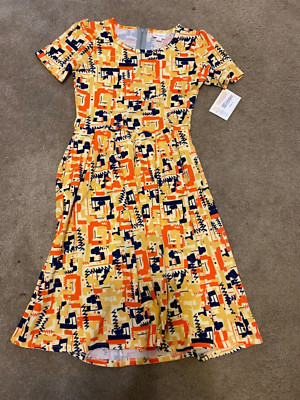 New w/ Tags LulaRoe Amelia Dress Small S Yellow Geo Aztec spring pockets