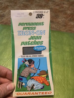 Vintage Olive  Iron-On Blue Jeans Patch NIP Two 5''x7'' Patches Denim Sturdy Brand