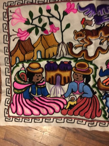 Peruvian Tapestry 38” X 27” Family Scene