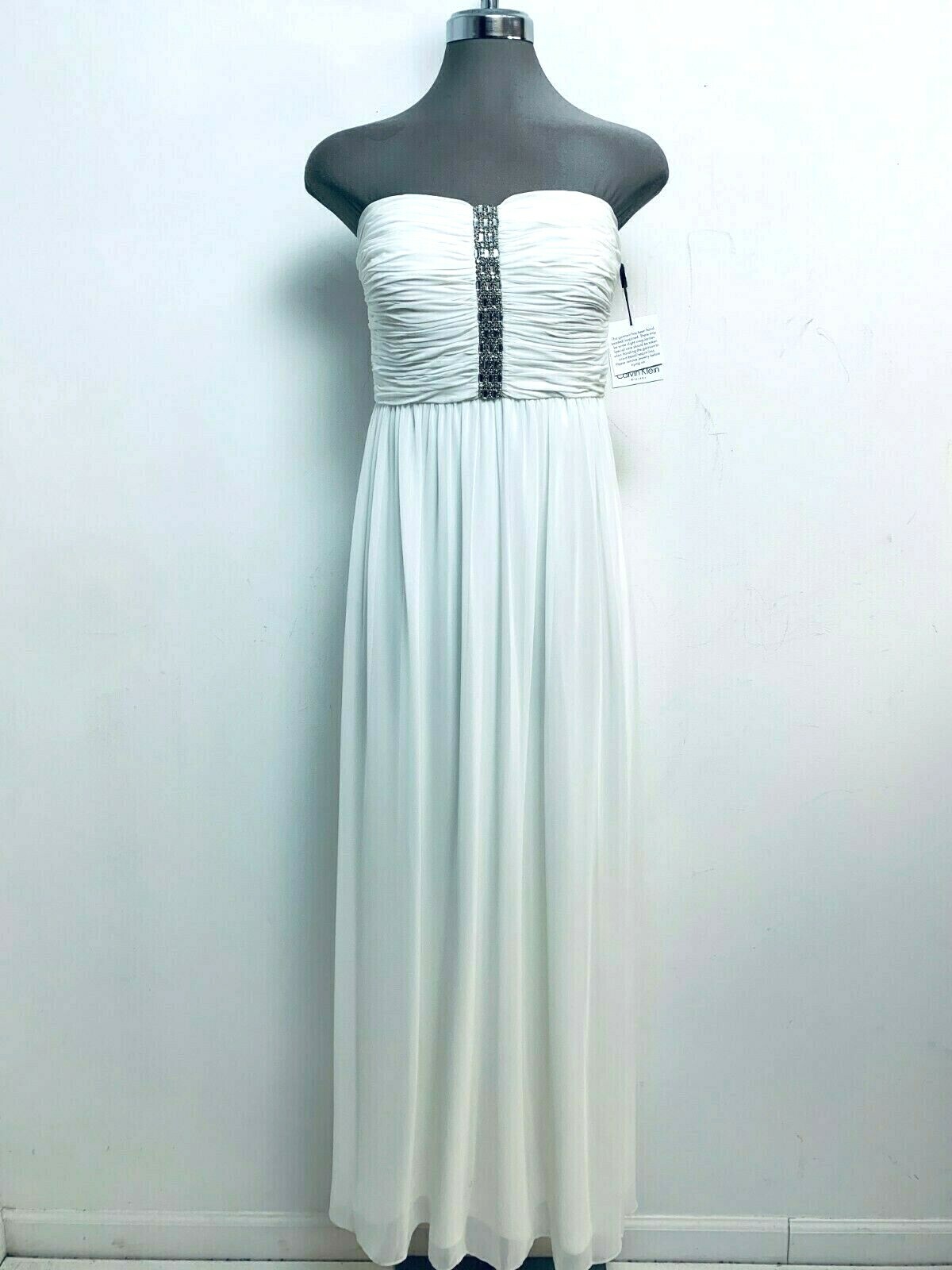 Элегантное платье Calvin Klein NWT цвета слоновой кости, неподвластное времени, украшенное кристаллами, размер 6