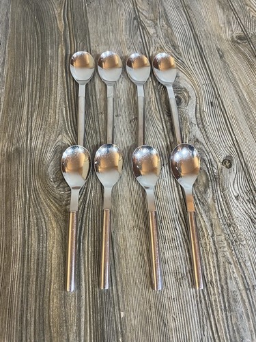SET OF 8 Retroneu CYLINDER Place Oval Spoons 18/8 Stainless Vintage Flatware (8)